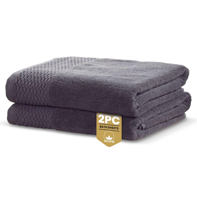 Rapport Home Eden Weave Bath Sheets 2 Pack | Steel Grey 90x140cm | Luxurious 500GSM 100% Cotton | Oeko-Tex Certified Absorbent & Soft Bathroom Towels