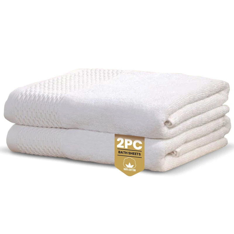 Rapport Home Eden Weave Bath Sheets 2 Pack | White 90x140cm | Luxurious 500GSM 100% Cotton | Oeko-Tex Certified Absorbent & Soft Bathroom Towels