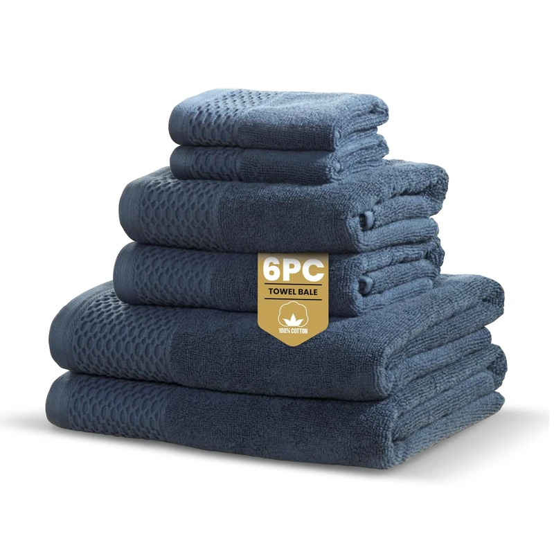 Rapport Home Eden Weave 6-Piece Towel Bale – Luxurious 100% Cotton Set | 500GSM Soft Absorbent Towels, Quick-Dry Comfort & Elegant Bathroom Style | Bale Pacific Blue