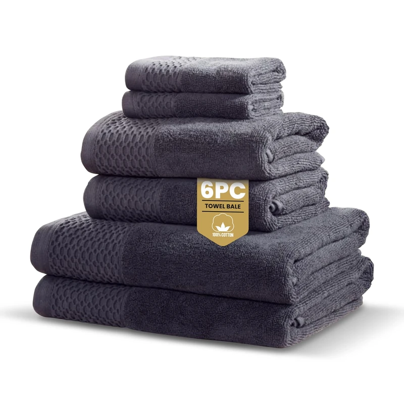 Rapport Home Eden Weave 6-Piece Towel Bale – Luxurious 100% Cotton Set | 500GSM Soft Absorbent Towels, Quick-Dry Comfort & Elegant Bathroom Style | Bale Steel Grey