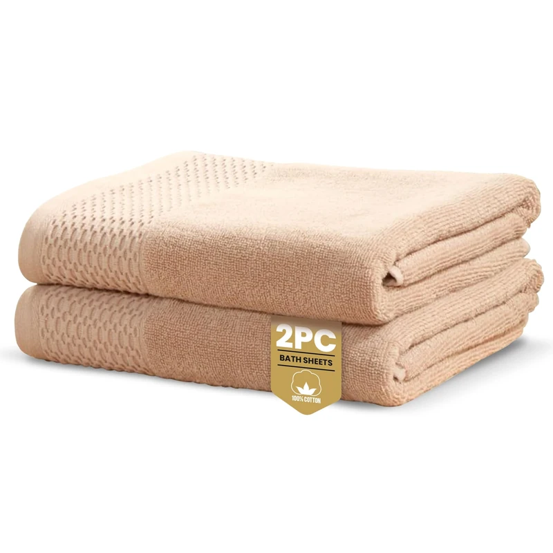 Rapport Home Eden Weave Bath Sheets 2 Pack | Mink 90x140cm | Luxurious 500GSM 100% Cotton | Oeko-Tex Certified Absorbent & Soft Bathroom Towels