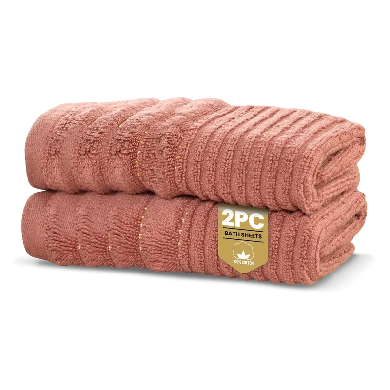 Rapport Home Linear Bath Sheets 2 Pack | Rose Red | 90x140cm | Luxurious 500GSM 100% Cotton | Oeko-Tex Certified Absorbent & Soft Bathroom Towels