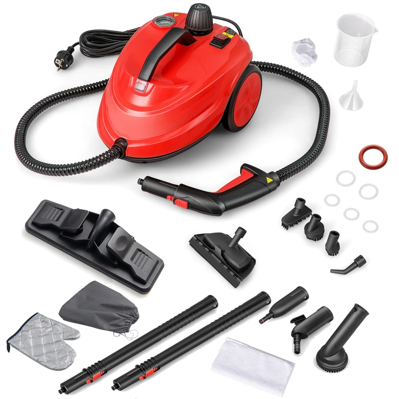 HOMFME 2000W Steam Cleaner, Handheld Steam Mop with 1.8L Tank and 13/15 Accessories, Multi-Purpose Cleaning Steamer Machine for Carpets Floors Autos Autos Windows Cars (Red)