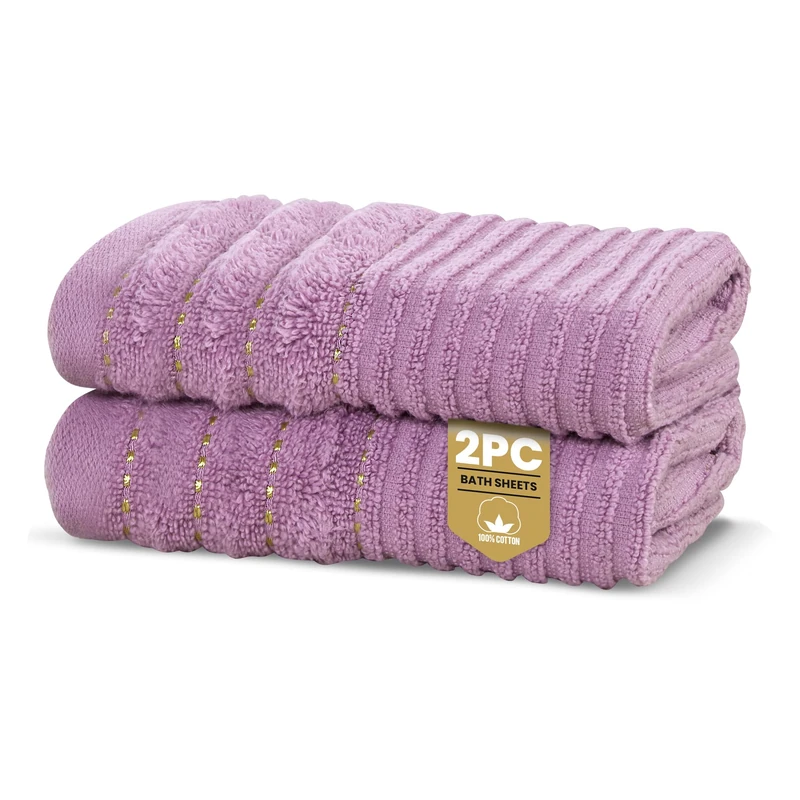 Rapport Home Linear Bath Sheets 2 Pack | Lavendar Pink | 90x140cm | Luxurious 500GSM 100% Cotton | Oeko-Tex Certified Absorbent & Soft Bathroom Towels