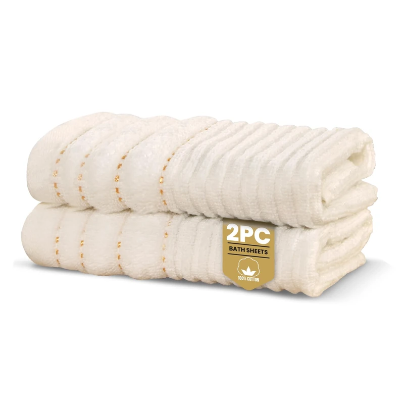Rapport Home Linear Bath Sheets 2 Pack | Ivory Cream | 90x140cm | Luxurious 500GSM 100% Cotton | Oeko-Tex Certified Absorbent & Soft Bathroom Towels