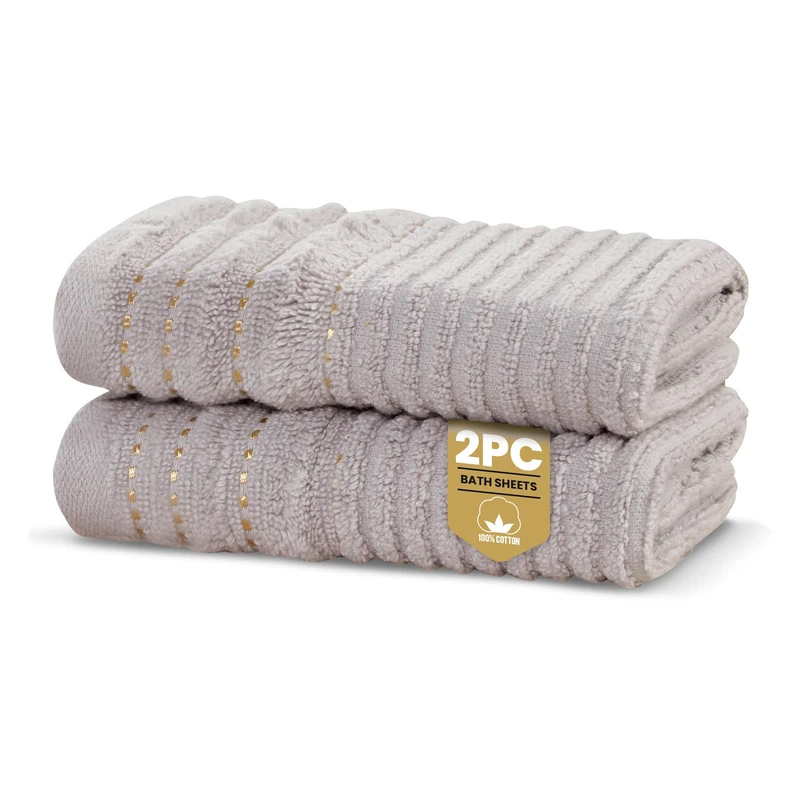 Rapport Home Linear Bath Sheets 2 Pack | Dove Grey | 90x140cm | Luxurious 500GSM 100% Cotton | Oeko-Tex Certified Absorbent & Soft Bathroom Towels