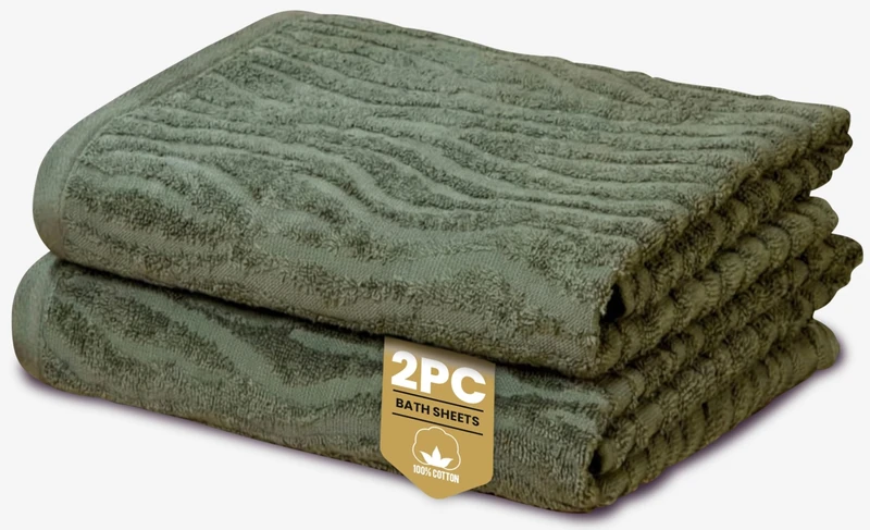 Rapport Home Safari Bath Sheets 2 Pack | Forest Green | 90x140cm | Luxurious 500GSM 100% Cotton | Oeko-Tex Certified Absorbent & Soft Bathroom Towels