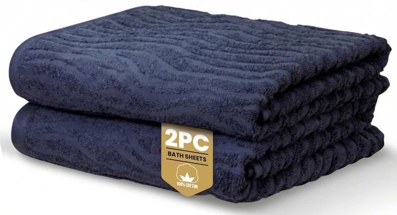 Rapport Home Safari Bath Sheets 2 Pack | Midnight Blue | 90x140cm | Luxurious 500GSM 100% Cotton | Oeko-Tex Certified Absorbent & Soft Bathroom Towels