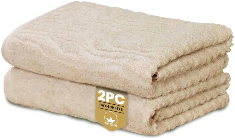 Rapport Home Safari Bath Sheets 2 Pack | Natural Sand | 90x140cm | Luxurious 500GSM 100% Cotton | Oeko-Tex Certified Absorbent & Soft Bathroom Towels