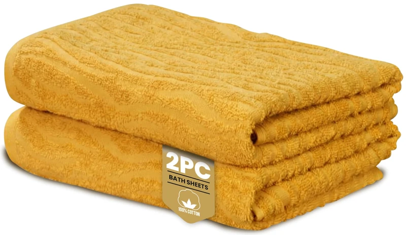 Rapport Home Safari Bath Sheets 2 Pack | Mustard Yellow | 90x140cm | Luxurious 500GSM 100% Cotton | Oeko-Tex Certified Absorbent & Soft Bathroom Towels