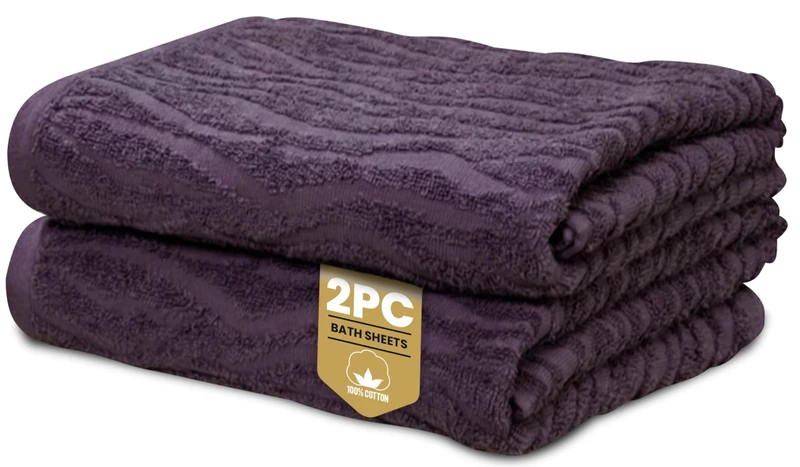 Rapport Home Safari Bath Sheets 2 Pack | Damson | 90x140cm | Luxurious 500GSM 100% Cotton | Oeko-Tex Certified Absorbent & Soft Bathroom Towels