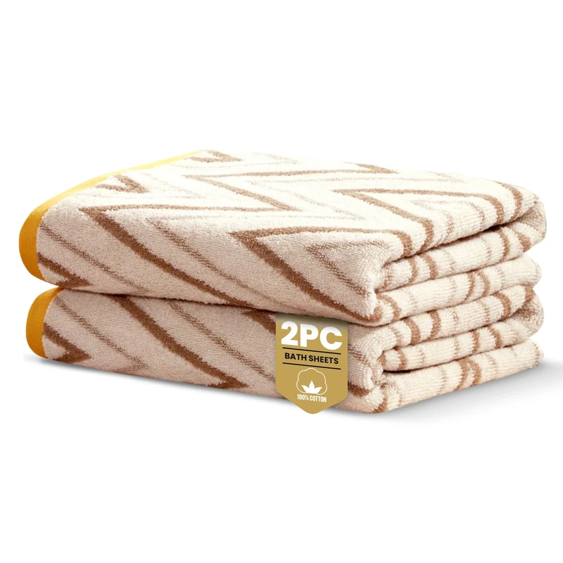 Rapport Home Helix Bath Sheets 2 Pack | Natural | 90x140cm | Luxurious 500GSM 100% Cotton | Oeko-Tex Certified Absorbent & Soft Bathroom Towels