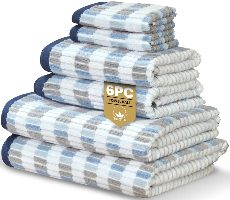 Rapport Home Santa Cruz 6-Piece Towel Bale | Luxurious 100% Cotton 500GSM Set for Soft Absorbent Comfort, Quick-Dry Use and Elegant Bathroom Style | Blue