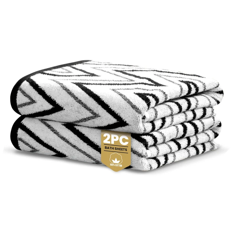 Rapport Home Helix Bath Sheets 2 Pack | Mono Black | 90x140cm | Luxurious 500GSM 100% Cotton | Oeko-Tex Certified Absorbent & Soft Bathroom Towels