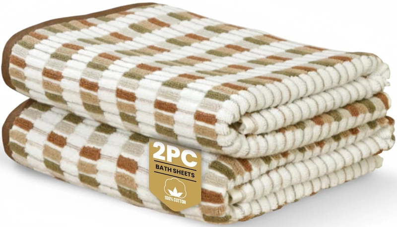 Rapport Home Santa Cruz Bath Sheets 2 Pack | Natural | 90x140cm | Luxurious 500GSM 100% Cotton | Oeko-Tex Certified Absorbent & Soft Bathroom Towels