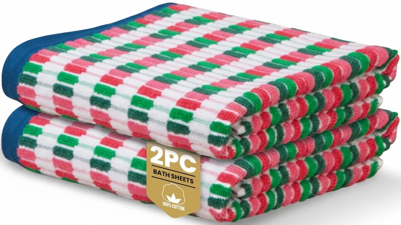 Rapport Home Santa Cruz Bath Sheets 2 Pack | Multi | 90x140cm | Luxurious 500GSM 100% Cotton | Oeko-Tex Certified Absorbent & Soft Bathroom Towels