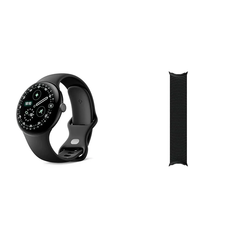 Google Pixel Watch 4 (45 mm) – Smartwatch mit umfassendem Gesundheits- und Fitness-Tracking und Unterstützung von Gemini – Aluminiumgehäuse in Matte Black – WLAN With Gradient Stretch Band