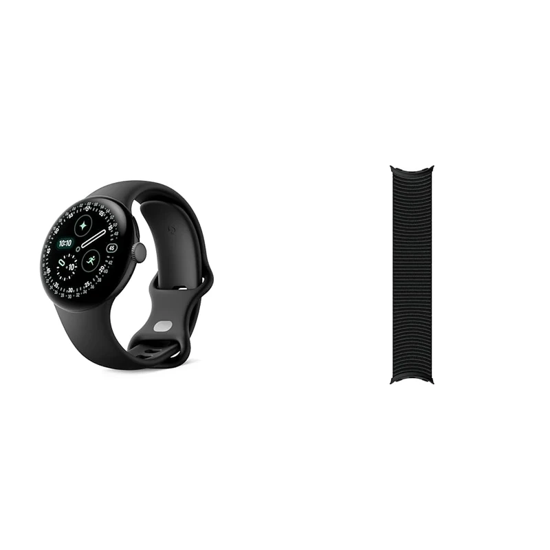 Google Pixel Watch 4 (41 mm) – Smartwatch mit gewölbtem Display und Fitness-Tracking und Unterstützung von Gemini – Aluminiumgehäuse in Matte Black –WLAN With Gradient Stretch Band