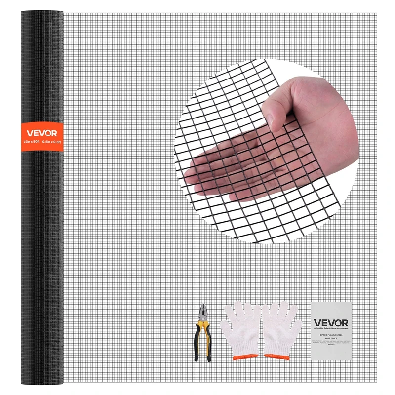 VEVOR Hardware Cloth 183cm x 15.2m, 1/2 in 19 Gauge Galvanized Wire Mesh Roll, Weather-Resistant Vinyl Coated Chicken Wire Fencing, Heavy Duty Welded Garden Plant Fencing for Rabbit Cage Snake Fence