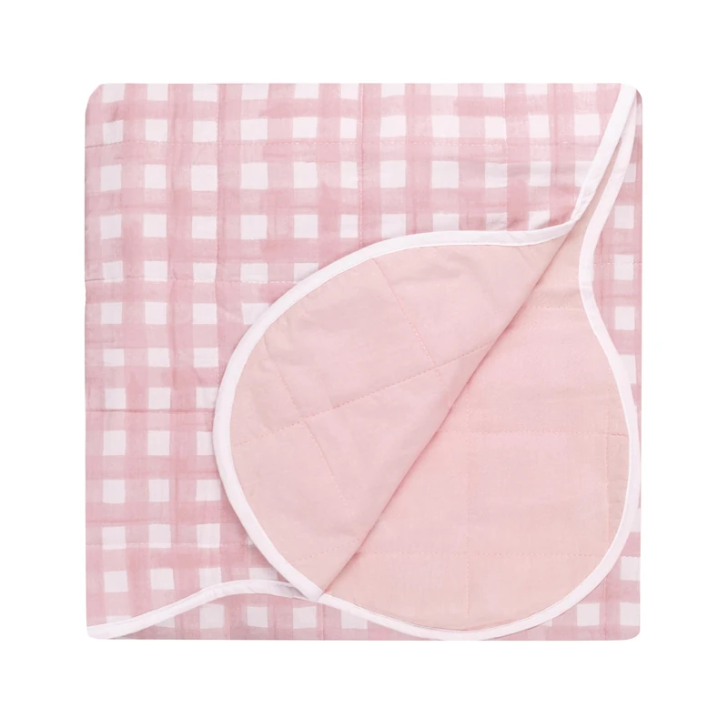 furn. Scallop Bedspread – Reversible Quilted Gingham Check Scalloped Edge Coverlet Bedding (Pink – 150x200cm)