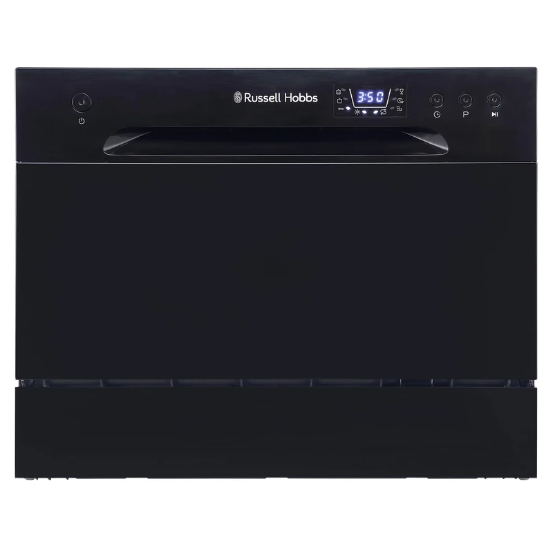 Russell Hobbs Table Top Dishwasher Compact Mini with 6 Place Settings, LED Display, Button Control, 6 Programmes, Portable & Efficient, 24hr Timer, Rinse & Eco Mode in Black, RH6TTDW0D1B