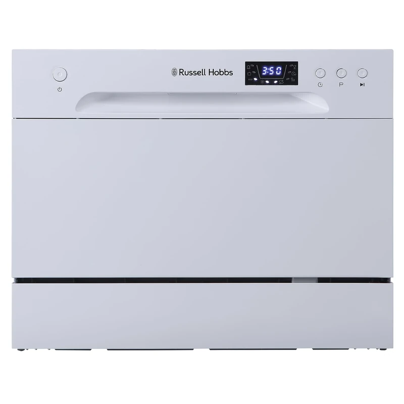 Russell Hobbs Table Top Dishwasher Compact Mini with 6 Place Settings, LED Display, Button Control, 6 Programmes, Portable & Efficient, 24hr Timer, Rinse & Eco Mode in White, RH6TTDW0D1W