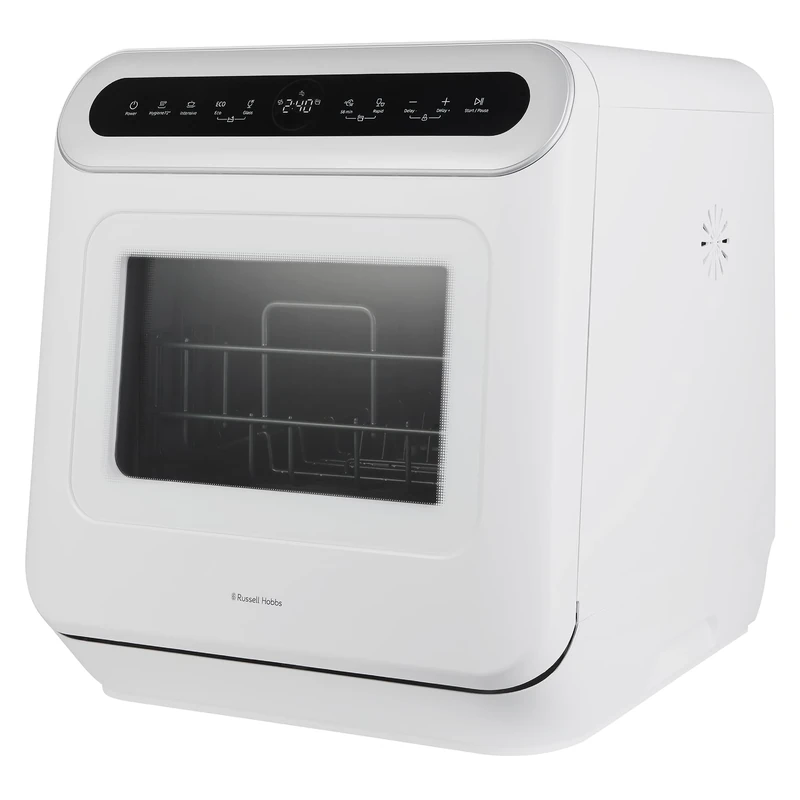 Russell Hobbs Table Top Dishwasher Mini Compact with 3 Place Settings, LED Display, Touch Control, 6 Programmes, Portable & Efficient, Self-Cleaning Function, No Plumbing in White RH3TTDW0D1W