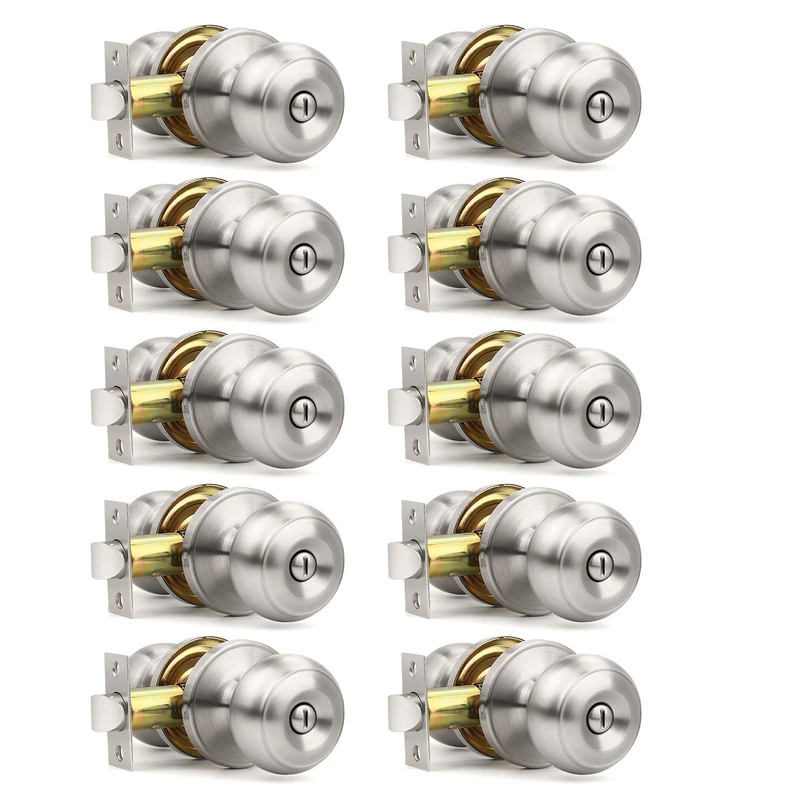 Orger 10 Pack Brushed Nickel Passage Door Knobs Interior, Classic Round Shape Stain Nickel Closet Doorknobs with Non-Locking, Keyless Modern Design Door Lockset for Closet and Hallways