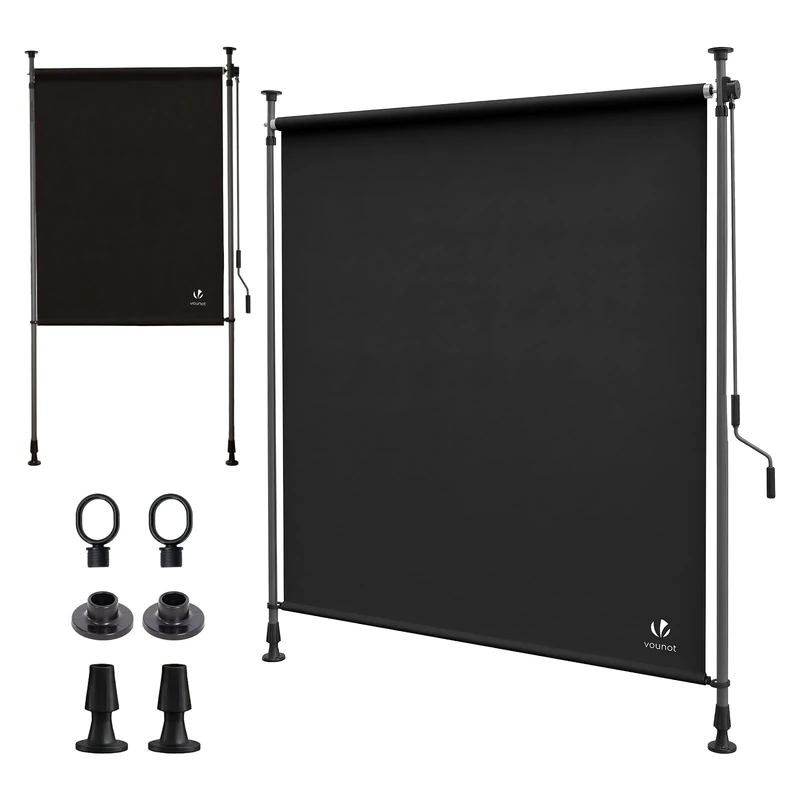 VOUNOT® Vertical Awning 150 x 310 cm Without Holes with Crank - Extendable Outdoor Sun Shade UV and Weather Resistant for Balcony, Terrace and Garden, Anthracite