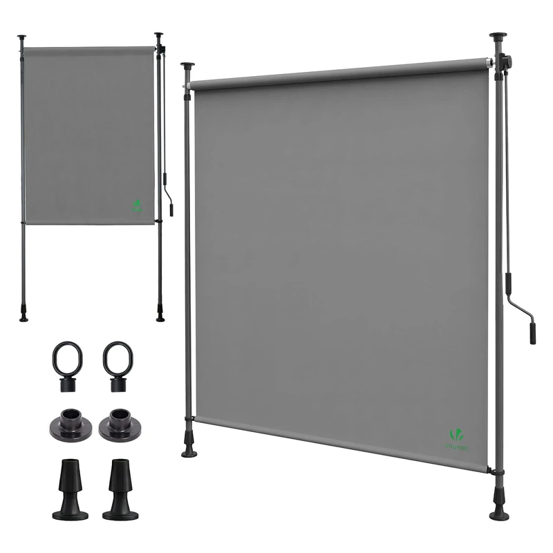 VOUNOT® Clamp Awning Vertical Awning 150 x 310 cm, Vertical Awning with Hand Crank, No Drilling, Extendable Privacy Screen for Balcony, Garden & Patio, UV Protection & Waterproof, Grey