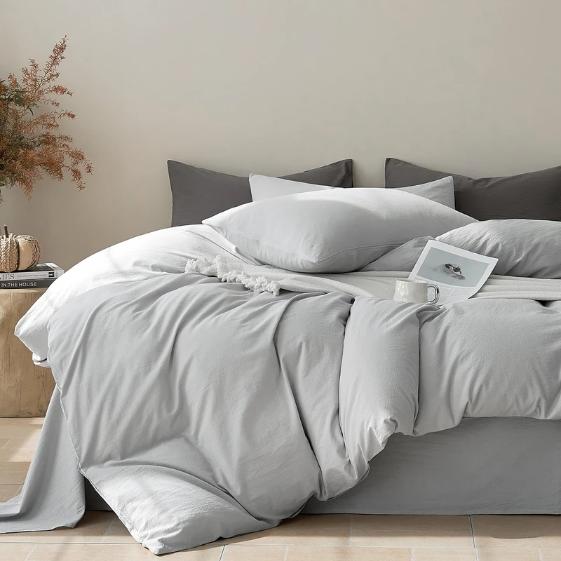 JELLYMONI 100% Cotton Full Duvet Cover Set, Washed Linen-Like Texture