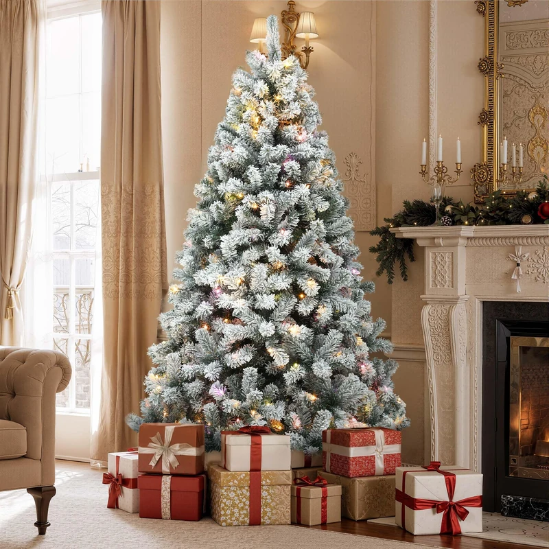 YITAHOME Slim Artificial Christmas Tree with 200 Pre-lit LEDs, 700 Tips, Realistic Fir with Foldable Hinge System & Metal Stand, Quick Setup for Home or Business, 182cm H x 65cm W