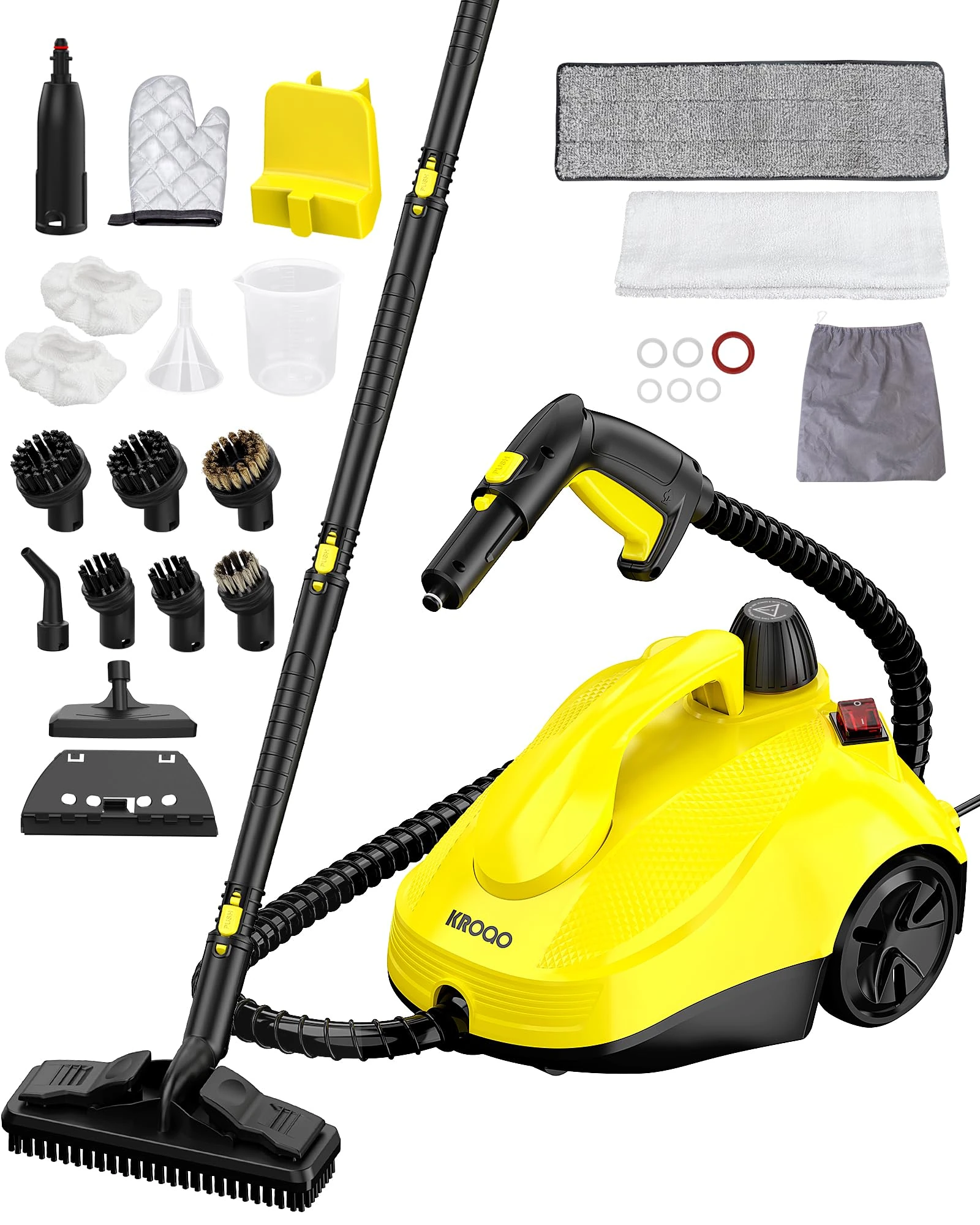 KROQO Steam Cleaner, Steamer with 23 Accessories, Powerful Multipurpose Portable Steamer for Cleaning to Remove Grime, Grease, for Multi-Purpose and Multi-Surface Floors, 16.4ft Power Cord