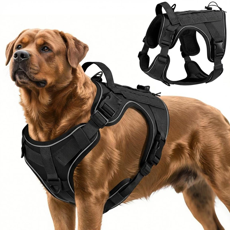 VavoPaw Heavy Duty Tactical Dog Harness - No Pull XL Black