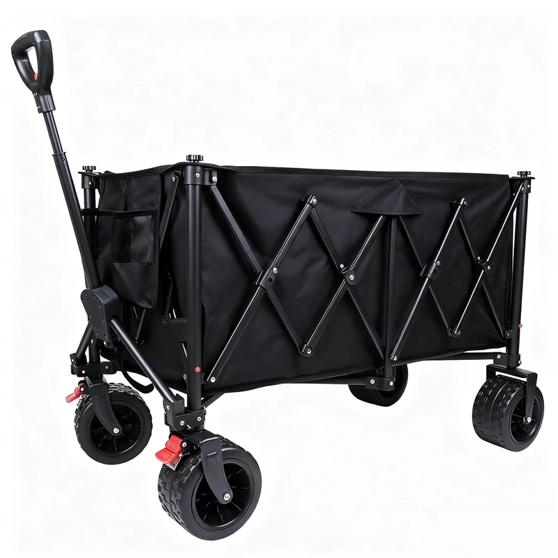 260L Festival Trolley on Wheels, Large Folding Wagon, Portable Heavy Duty Camping Cart, Heavy Duty Camping Trolley Foldable for Beach Outdoor Garden Shopping Fishing, Ultra Wide Wheels, Upgrade Black