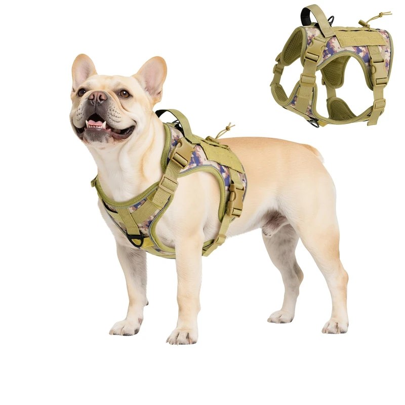 VavoPaw Heavy Duty Tactical Dog Harness for Large Dogs, No Pull Adjustable Pet Harness Reflective Service Training Easy Control Pet Vest Military K9 Working Dog Harnesses, Desert Camouflage, S