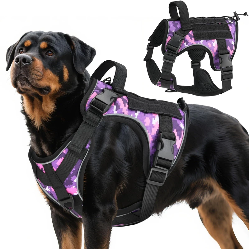 VavoPaw Tactical Dog Harness - Heavy Duty No Pull XL Purple