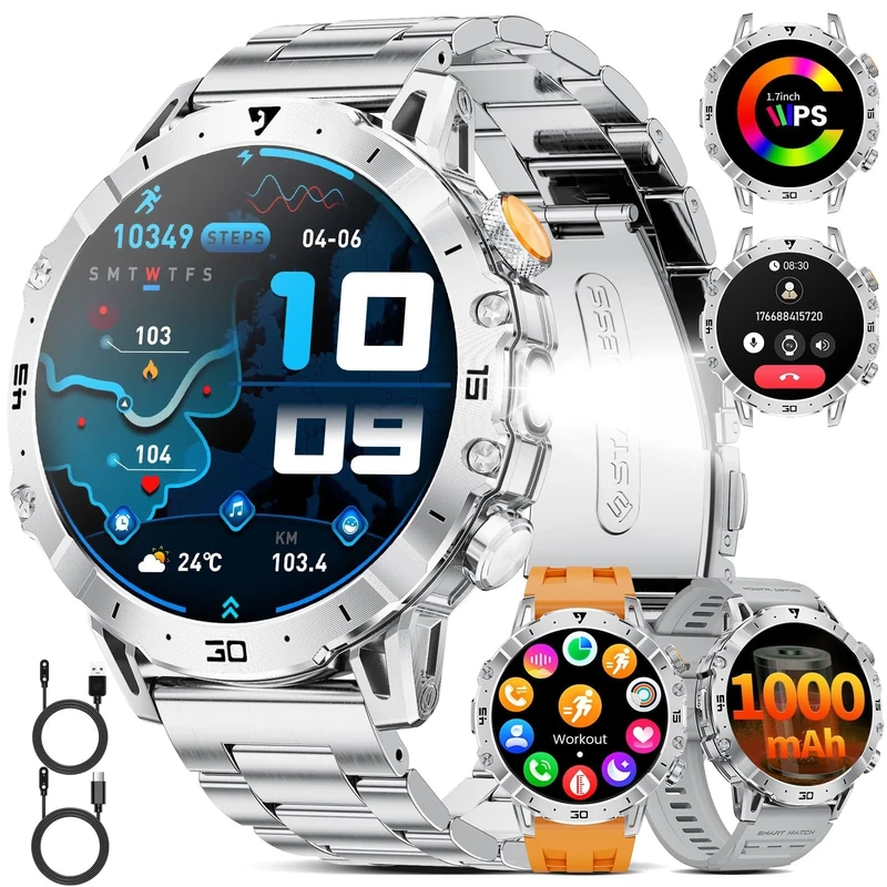 SUNKTA Smart Watch for Men with 1000mAh,1.7" HD Fitness Tracker Watch with 100+ Sports Modes,Heart Rate,SpO2 Tracker,Multifunctional Smart Watch for Android iOS (EF18-B)