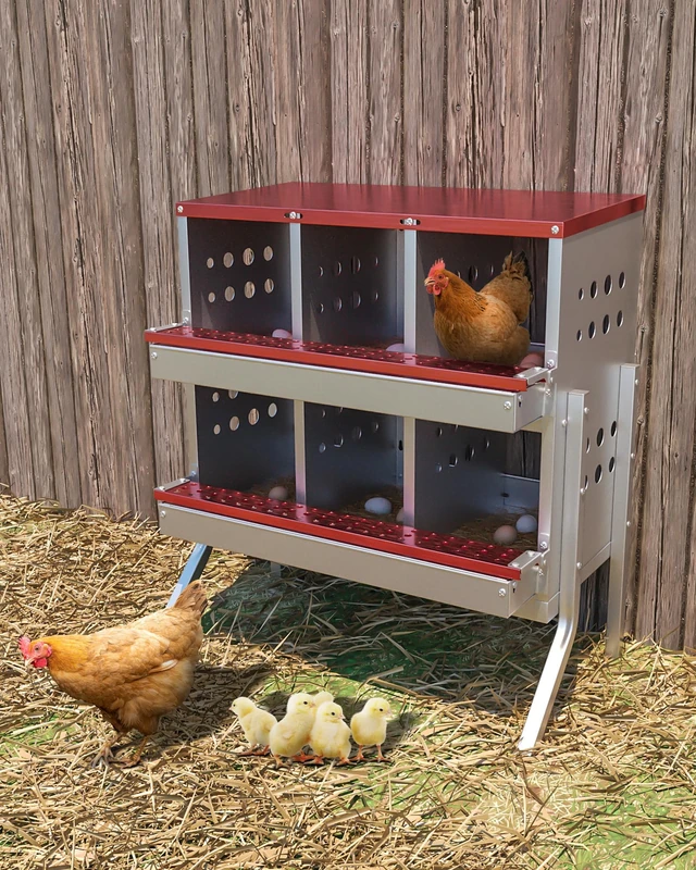 Laying nest for chickens, 6 compartments, chicken laying nest with drip tray and ventilation grille, chicken nest rolling nest for wall mounting, easy to clean for various chicken breeds, red
