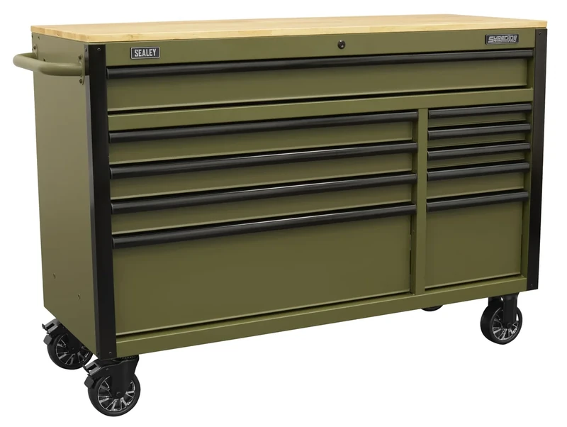 Sealey Superline Pro Black Edition 10 Drawer 1320mm Mobile Trolley with Wooden Worktop & Power Bar - AP5210KBE