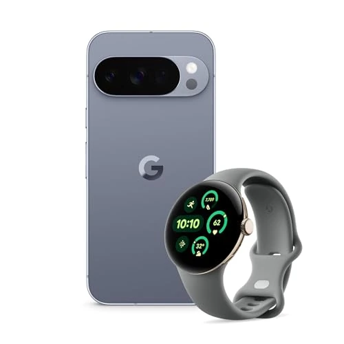 Google Pixel 10 Pro - Unlocked Android Smartphone with Gemini, Triple Rear Camera System, 24+ Hour Battery and 6.3" Super Actua Display - Moonstone, 128GB + Watch 3 (Hazel)