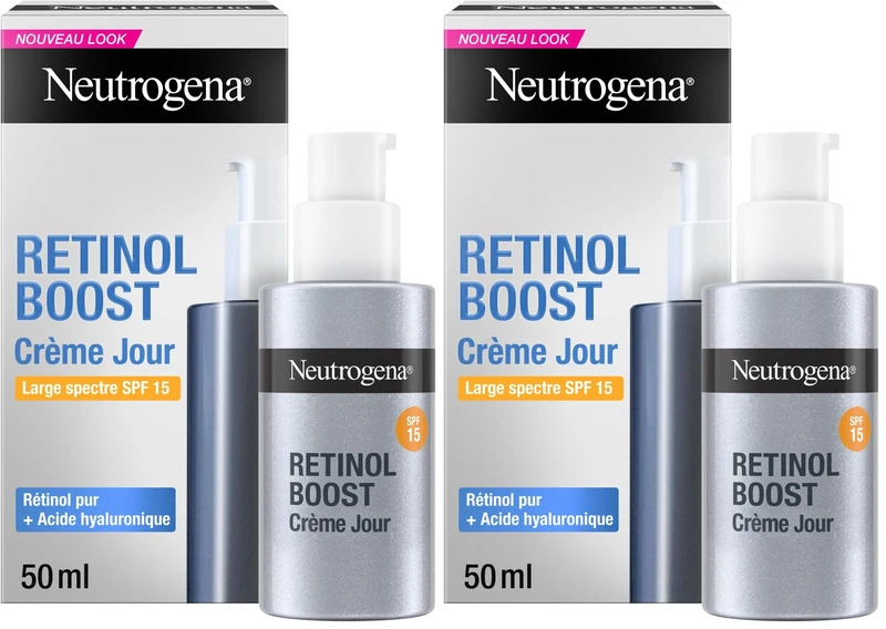 Neutrogena Retinol Boost Day Face Cream with SPF 15 (1x 50ml), Multi-Benefit Retinol Moisturiser to Reduce Fine Lines and Smooth Texture, Lightweight SPF Day Cream (Pack of 2)