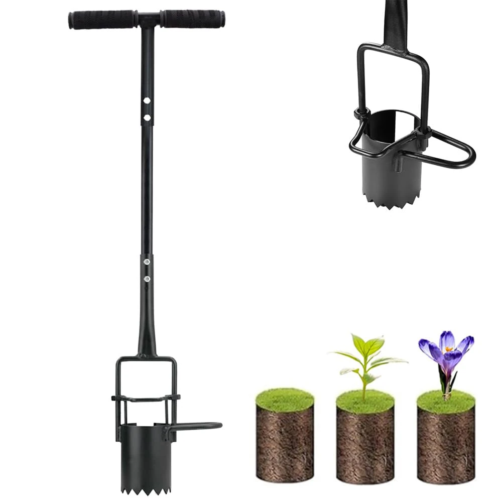 LYMIN Bulb Planter Tool Long Handle, Serrated Base Sod Plugger Heavy Duty Gardening Bulb Transplanter with Soft Grip, Digging Holes Tools to Plant Tulips, Iris, Daffodils