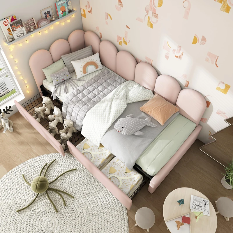 Ball & Cast 3FT Single Sofa Bed 90X190cm, Upholstered Bed Daybed With Drawers Storage,Sofa Bed For Adults and Children, Bed Frame With Slatted Frame, Velvet, Pink (No Mattress)