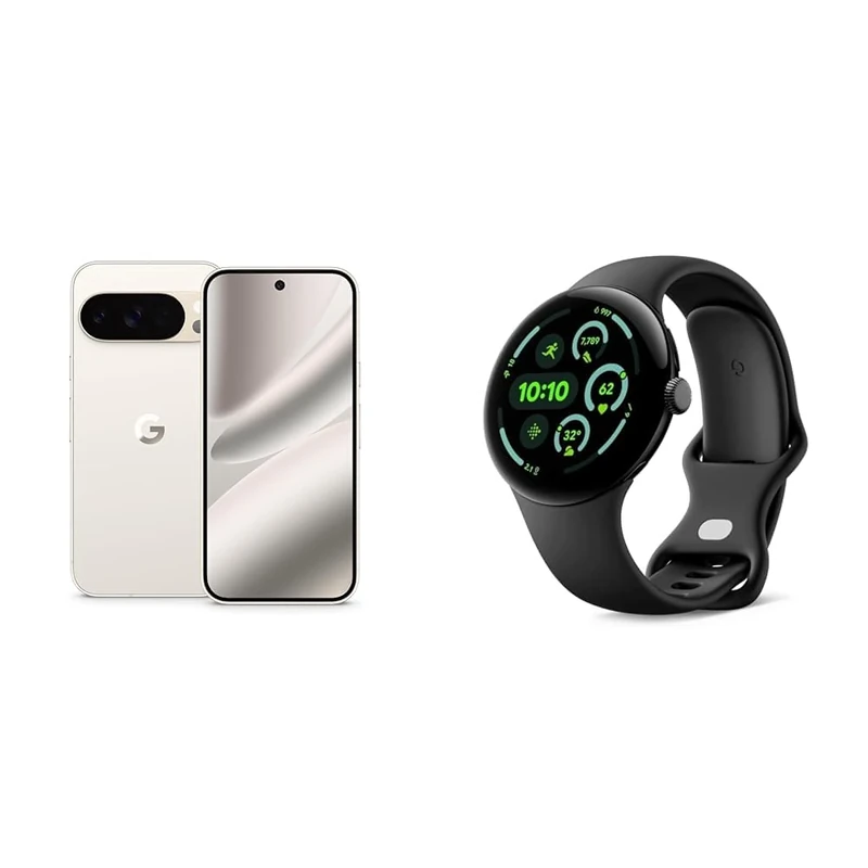 Google Pixel 10 Pro - Unlocked Android Smartphone with Gemini, Triple Rear Camera System, 24+ Hour Battery and 6.3" Super Actua Display - Porcelain, 256GB + Watch 3 (Obsidian)