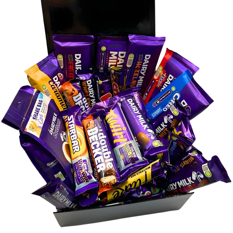 Chocolate Gift Box – 52 Assorted Bars – Luxury Chocolate Hamper – Large Sweet Treat Box for Sharing, Parties & Celebrations (52 pieces - Black)