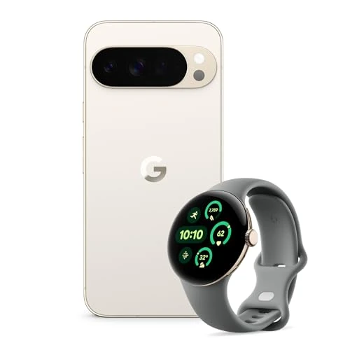 Google Pixel 10 Pro XL - Unlocked Android Smartphone with Gemini, Triple Rear Camera, 24+ Hour Battery and 6.8" Super Actua Display - Porcelain, 512GB + Watch 3 (Hazel)