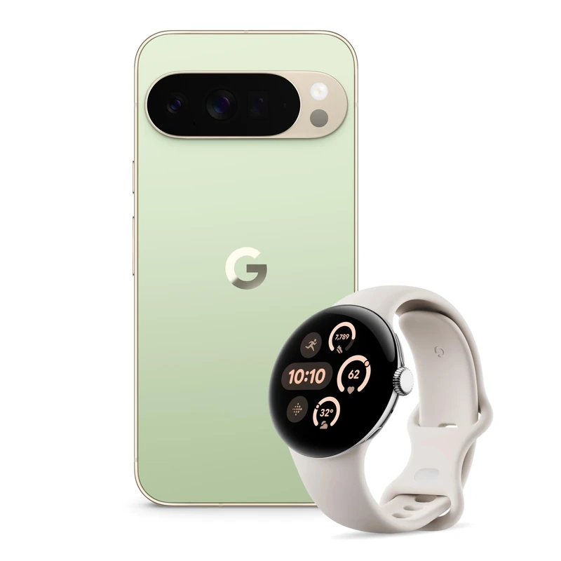 Google Pixel 10 Pro XL - Unlocked Android Smartphone with Gemini, Triple Rear Camera, 24+ Hour Battery and 6.8" Super Actua Display - Jade, 256GB + Watch 3 (Porcelain)
