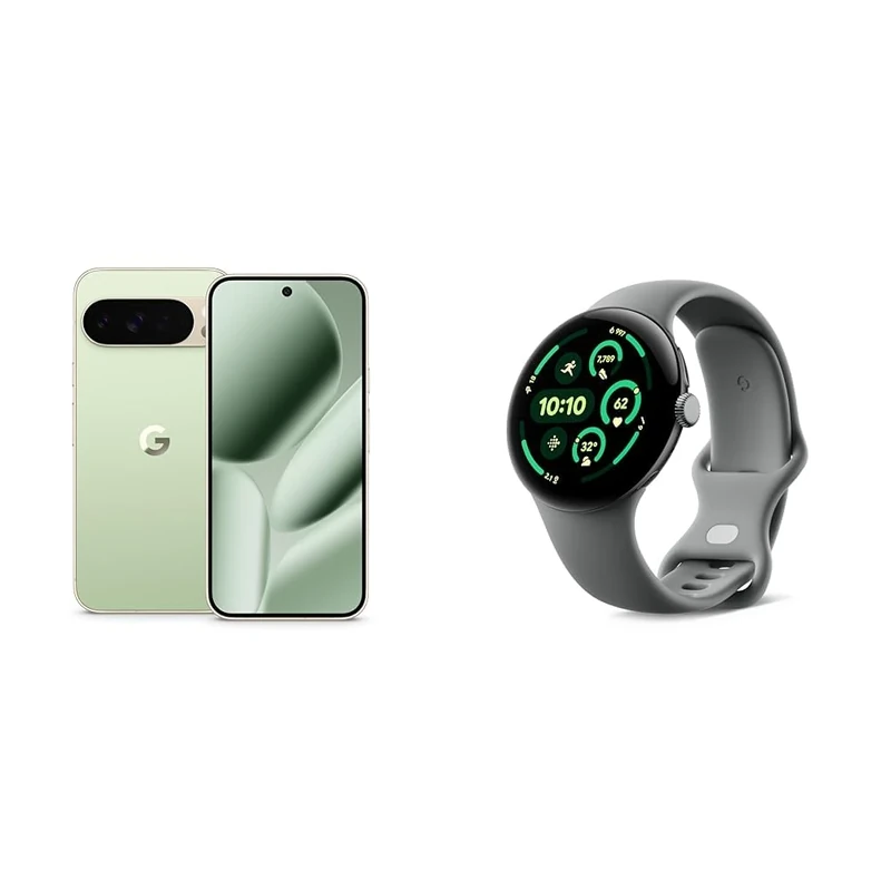 Google Pixel 10 Pro XL - Unlocked Android Smartphone with Gemini, Triple Rear Camera, 24+ Hour Battery and 6.8" Super Actua Display - Jade, 256GB + Watch 3 (Hazel)
