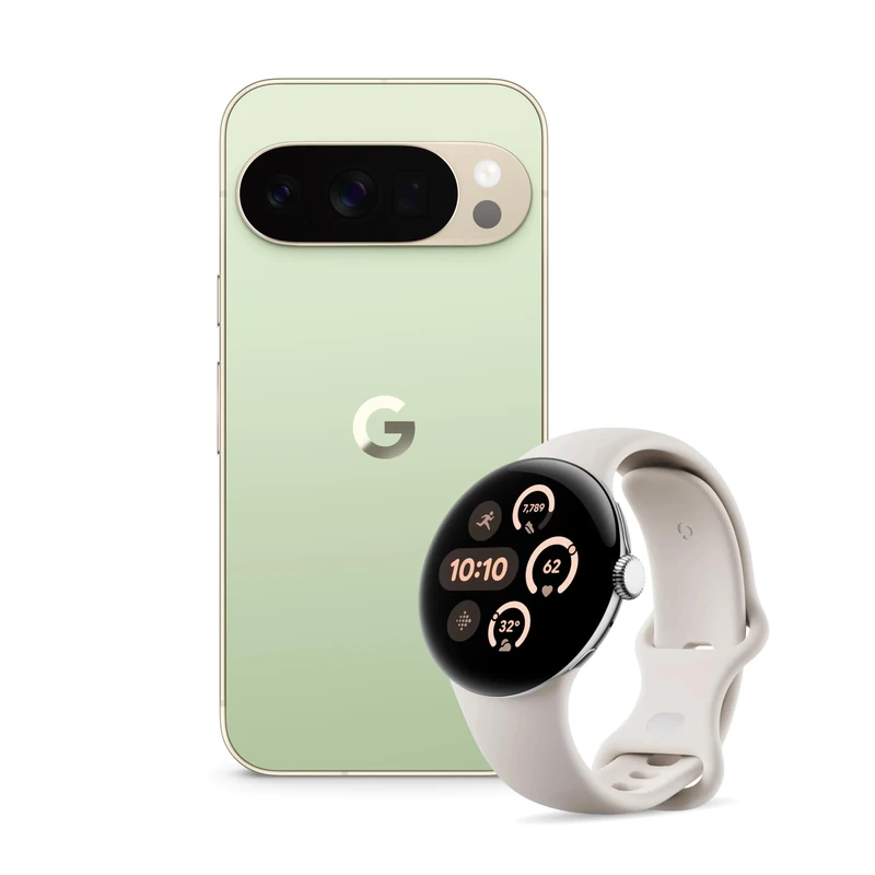 Google Pixel 10 Pro - Unlocked Android Smartphone with Gemini, Triple Rear Camera System, 24+ Hour Battery and 6.3" Super Actua Display - Jade, 256GB + Watch 3 (Porcelain)